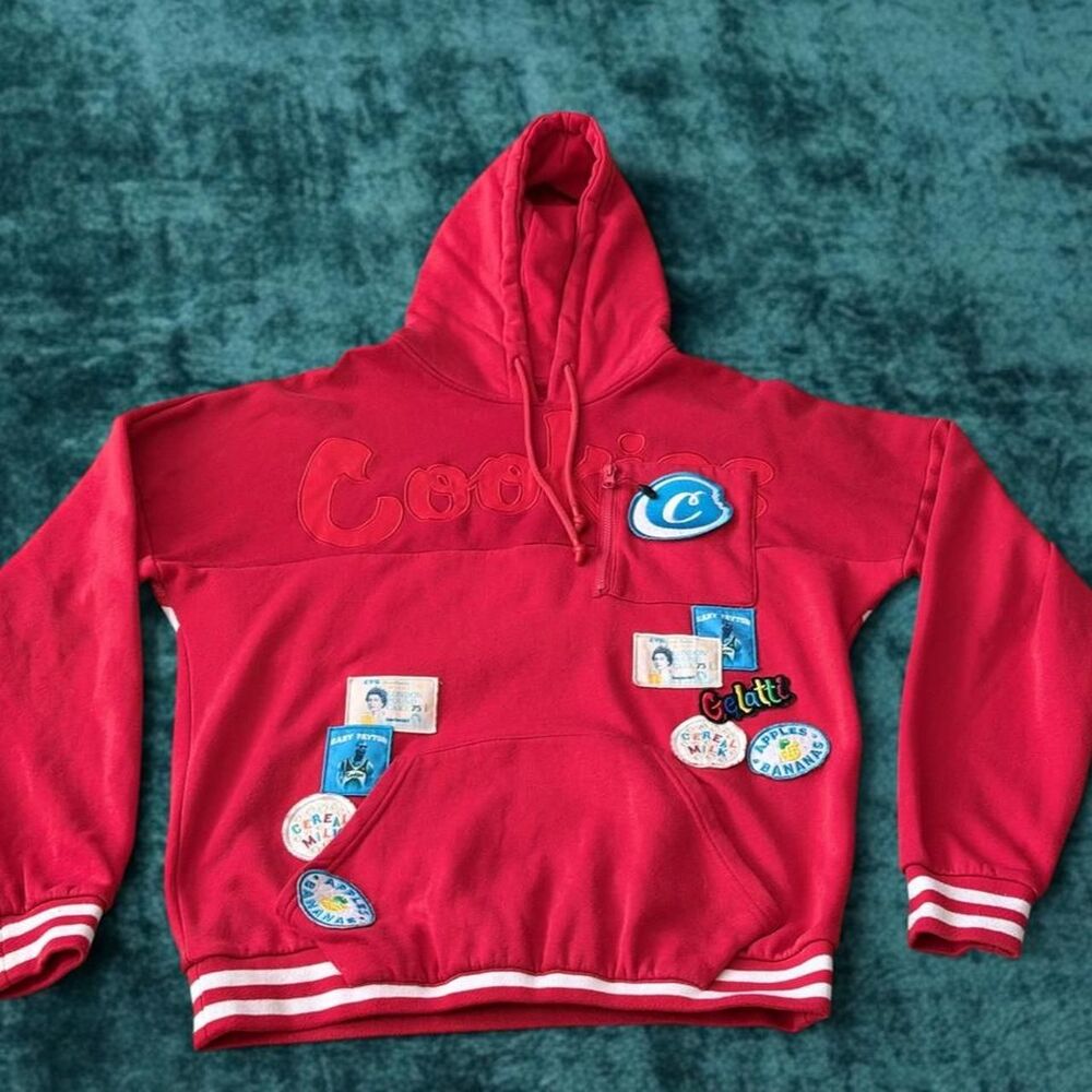 Cookies SF Award Tour Patchwork Fleece Hoodie Red XL Streetwear⁠